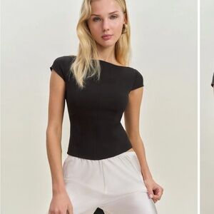 Reformation Black Cap Sleeve Stretch Top